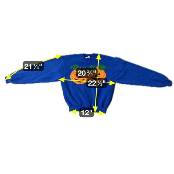 Vintage Halloween Pumpkin Sweatshirt Pullover Fall Jack O Lantern Blue 1990s Med - Picture 8 of 8